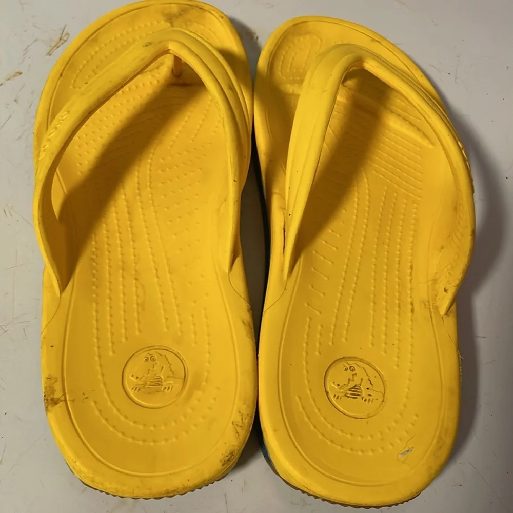Crocs Retro Wedge Flip Flop Thong Sandal Yellow/Blue W 9/M 7 Unisex